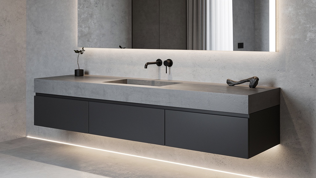 Concrete countertop bathroom vanity overlay