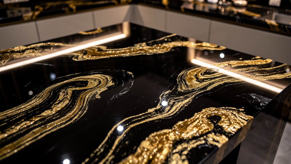 Black and gold exotic resin countertop Des Moines