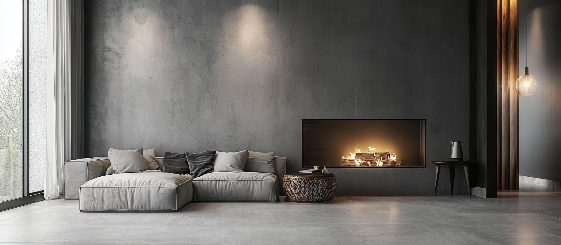 Venetian plaster fireplace feature wall