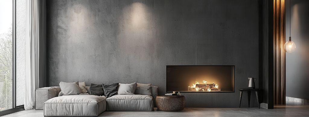 Living room feature wall after Venetian plaster finish — Surface Evolution Des Moines