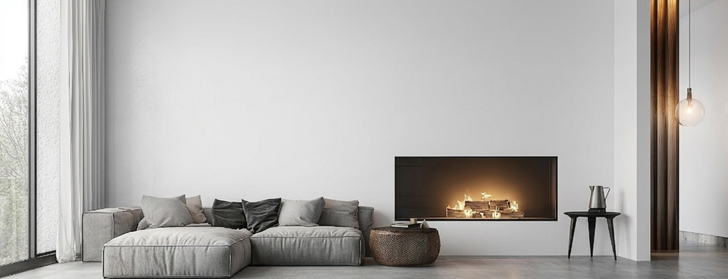 Plain white living room wall before Venetian plaster — Des Moines