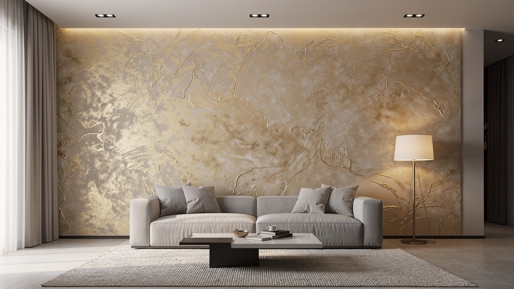 Venetian plaster living room feature wall
