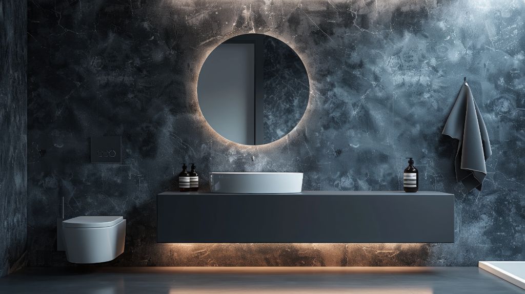 Venetian plaster powder bath dark marble finish