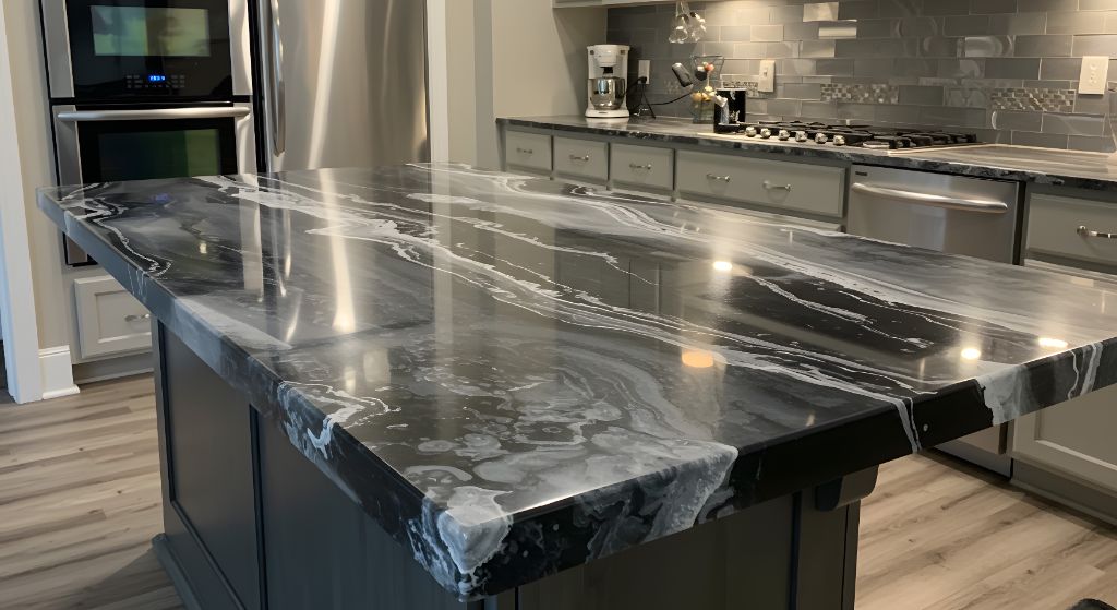 Black and white marble resin stone countertop Des Moines